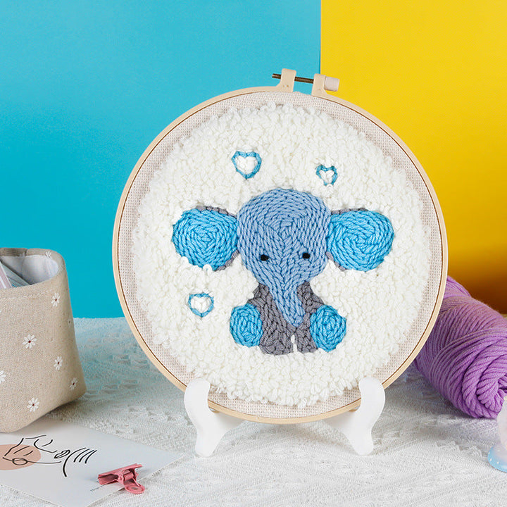 Elephant and Hearts Punch Needle Embroidery Kits ANI010