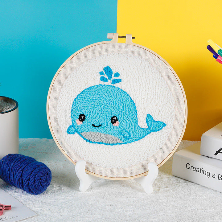 Cute Whale Spraying Water Punch Needle Embroidery Kits ANI020