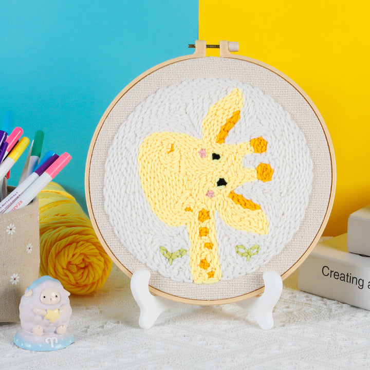 Cute Yellow Giraffe Punch Needle Embroidery Kits ANI021