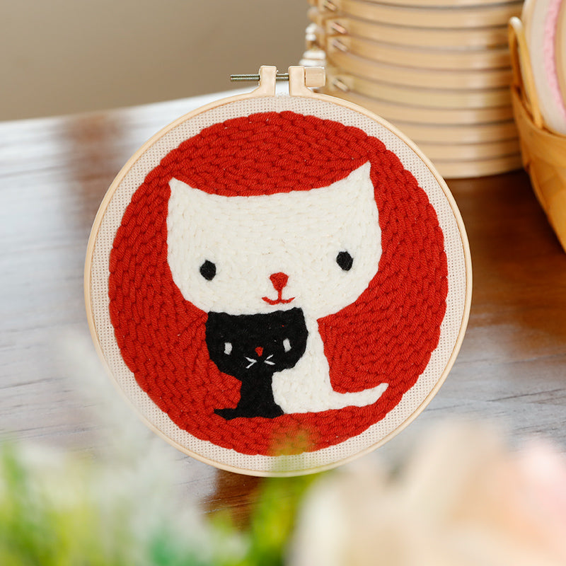 White Cat and Black Cat Punch Needle Embroidery Kits ANI036