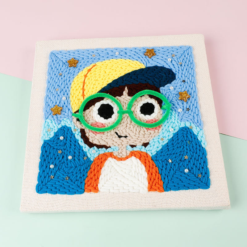 Boy With Glasses Punch Needle Embroidery Kits KID004