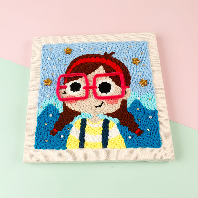 Girl With Glasses Punch Needle Embroidery Kits KID005