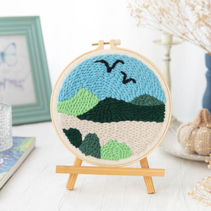 Mountain Road and Birds Punch Needle Embroidery Kits NAT028