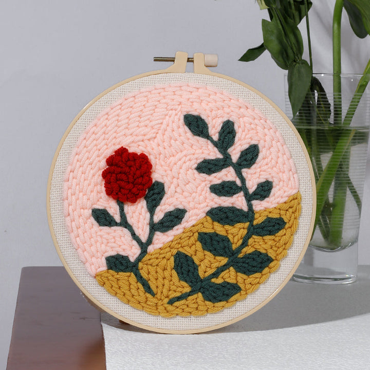 Rose and Leaves Punch Needle Embroidery Kits PLA026