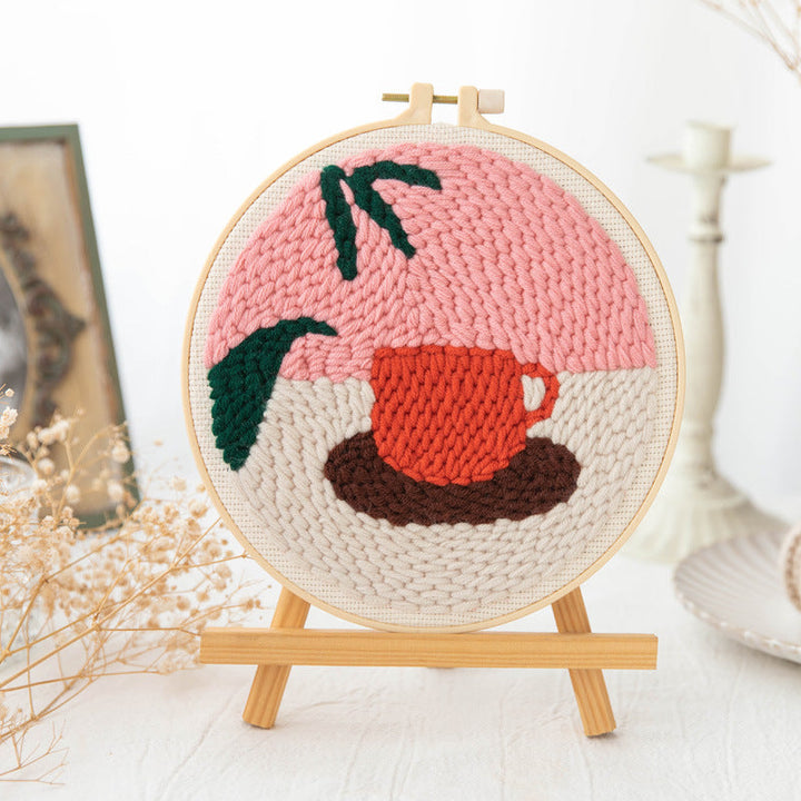 Red Coffee Cup Punch Needle Embroidery Kits POP023