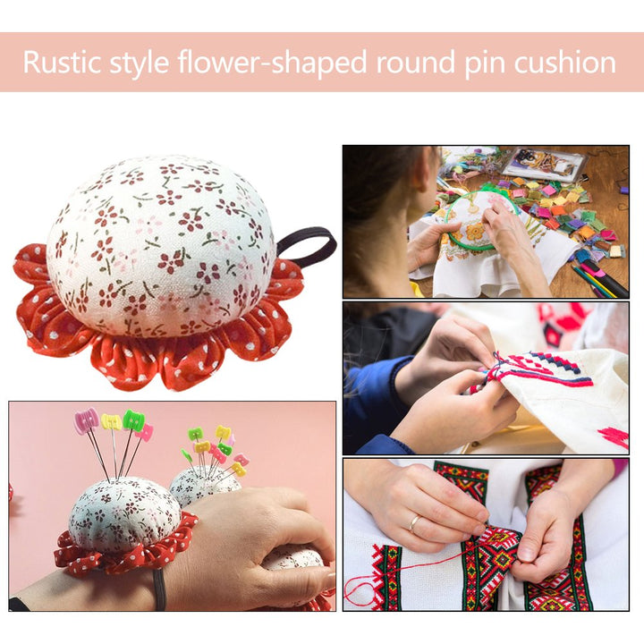 Pastoral Flower-Shaped Round Pin Cushion Needle Storage Holder Sewing Tools TOOL41